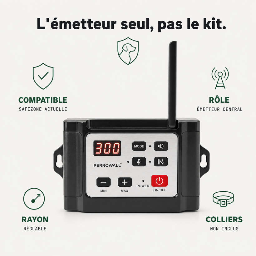 Émetteur SafeZone, boîtier sans fil de rechange PERROWALL : caractéristiques clés