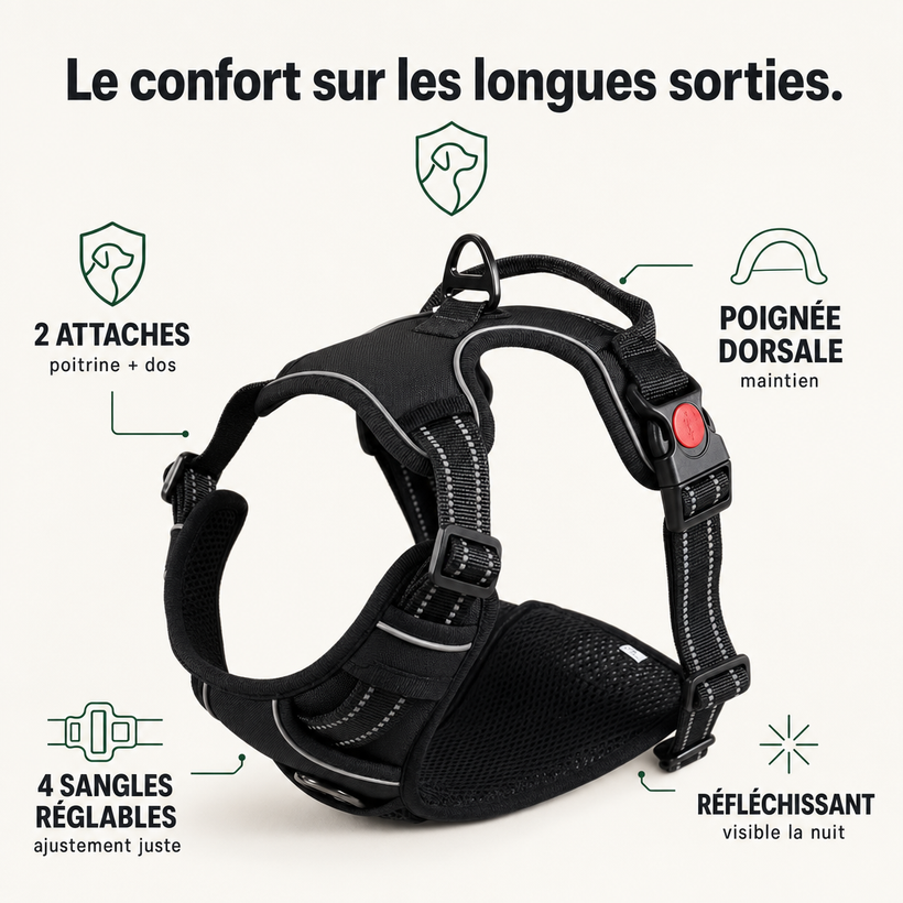 Harnais anti-traction chien, confort et contrôle PERROWALL : caractéristiques clés