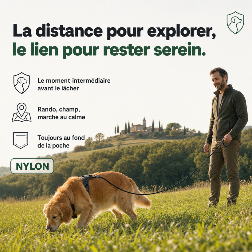 Laisse de travail longe chien, rappel en liberté PERROWALL : en situation réelle