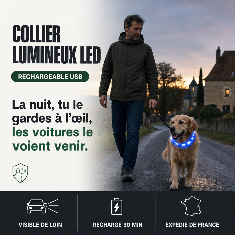 Collier lumineux LED rechargeable PERROWALL : le bénéfice essentiel