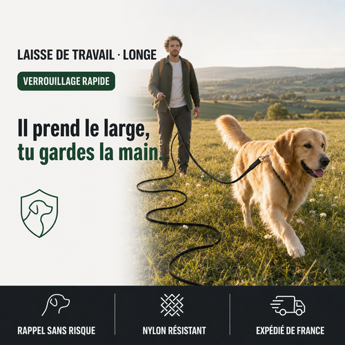 Laisse de travail longe chien, rappel en liberté PERROWALL : le bénéfice essentiel