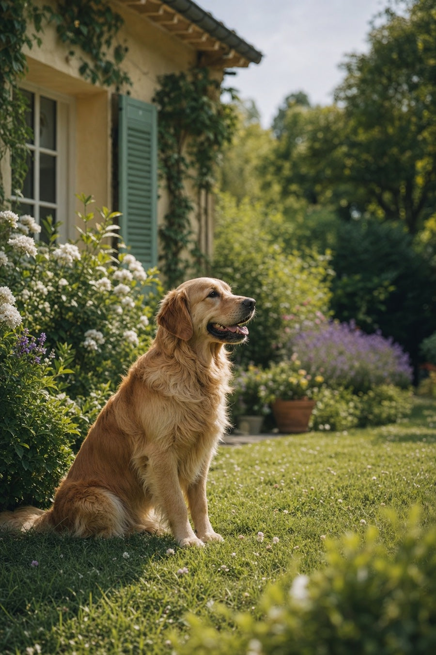 Clôture anti-fugue : chien protégé dans son jardin